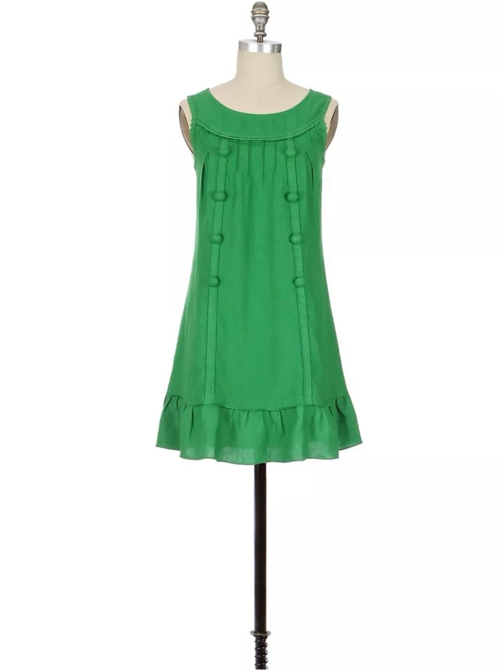 Edme Esyllte Anthropologie Kelly Green Peacoat Shift 100% Linen Dress Sz Small
